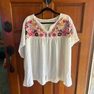 SHEIN White Blouse with Colorful Embroidery